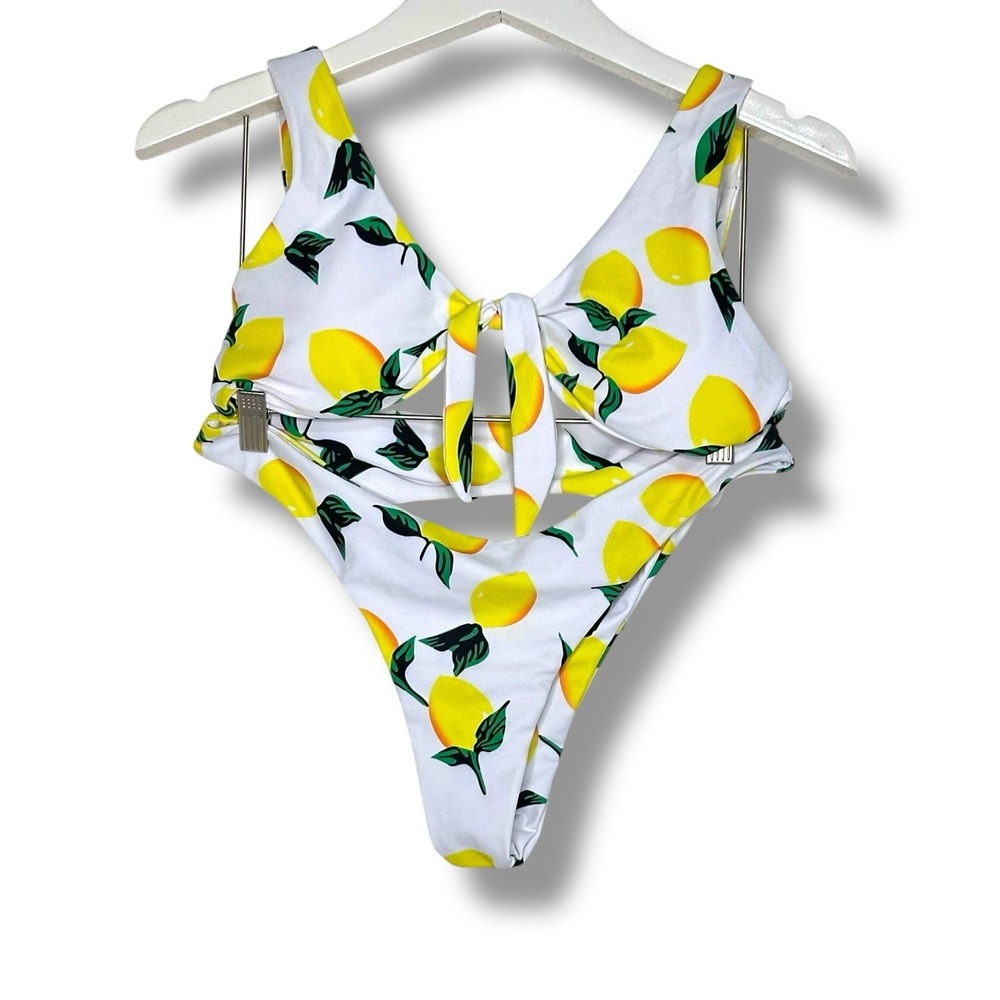 ZAFUL 2 Piece Bikini Women's L (8) Lemons Design Preppy Fun Resortwear